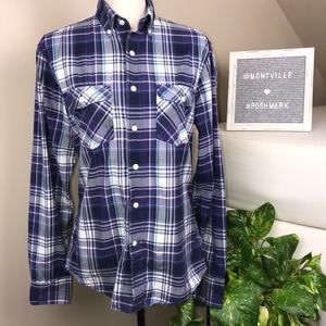 Gap Small Purple Plaid Button Front Long Sleeve